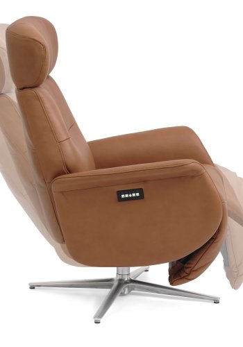 Alex recliner lnestol 2 motors - cognac semi aniline lder og brstet aluminium