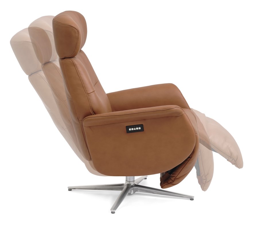 Alex recliner lnestol 2 motors - cognac semi aniline lder og brstet aluminium