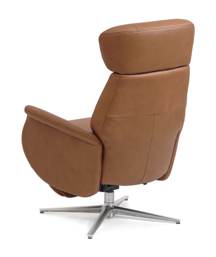 Alex recliner lnestol 2 motors - cognac semi aniline lder og brstet aluminium