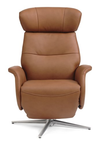 Alex recliner lnestol 2 motors - cognac semi aniline lder og brstet aluminium