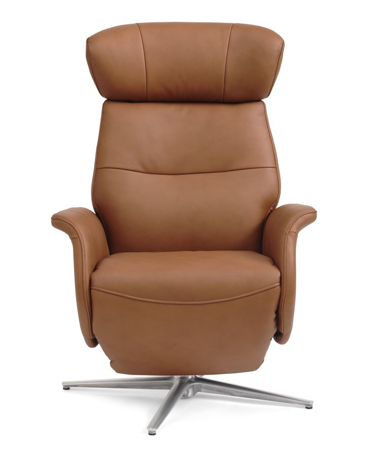 Alex recliner lnestol 2 motors - cognac semi aniline lder og brstet aluminium