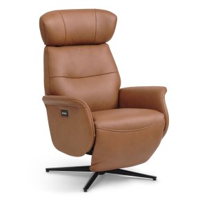 Alex recliner lnestol 2 motors - cognac semi aniline lder og sort aluminium
