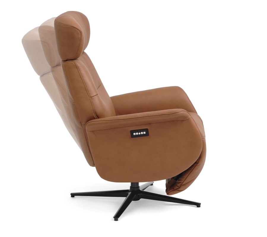 Alex recliner lnestol 2 motors - cognac semi aniline lder og sort aluminium