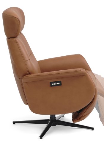 Alex recliner lnestol 2 motors - cognac semi aniline lder og sort aluminium