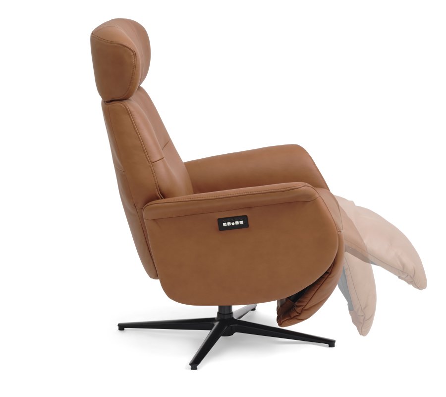 Alex recliner lnestol 2 motors - cognac semi aniline lder og sort aluminium