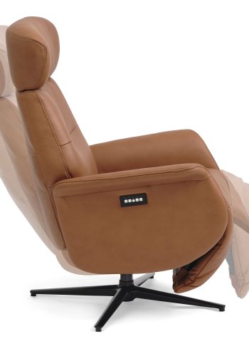 Alex recliner lnestol 2 motors - cognac semi aniline lder og sort aluminium