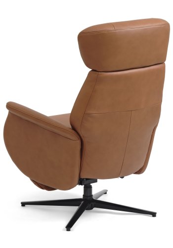 Alex recliner lnestol 2 motors - cognac semi aniline lder og sort aluminium