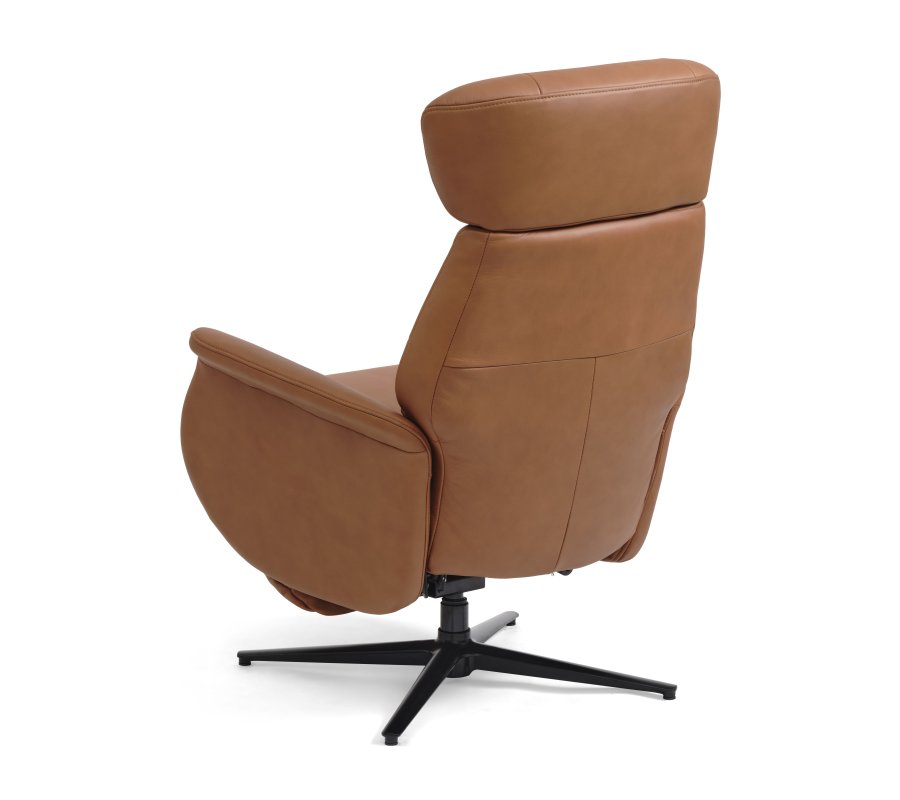 Alex recliner lnestol 2 motors - cognac semi aniline lder og sort aluminium