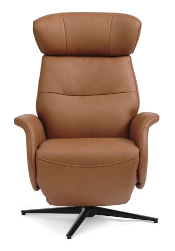 Alex recliner lnestol 2 motors - cognac semi aniline lder og sort aluminium