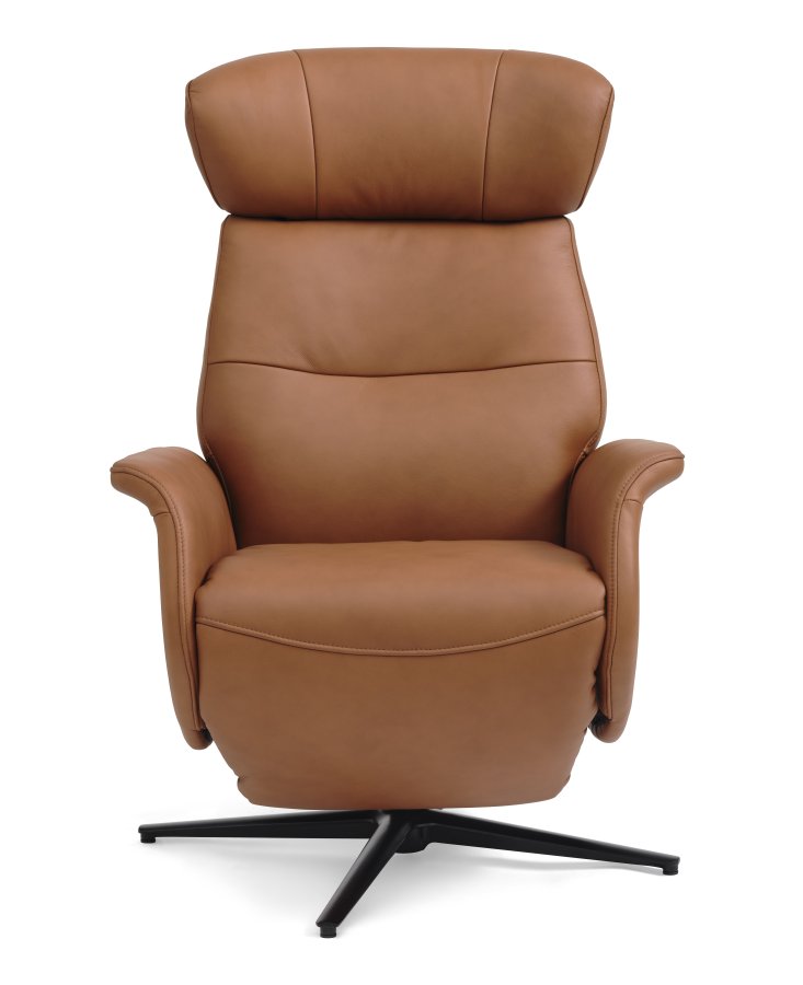 Alex recliner lnestol 2 motors - cognac semi aniline lder og sort aluminium