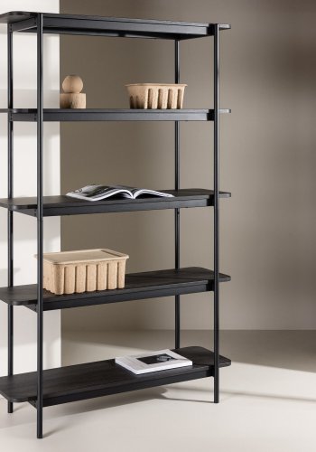 VIND COLLECTION Heim reol 190 cm, m. 5 hylder - sort MDF og stl
