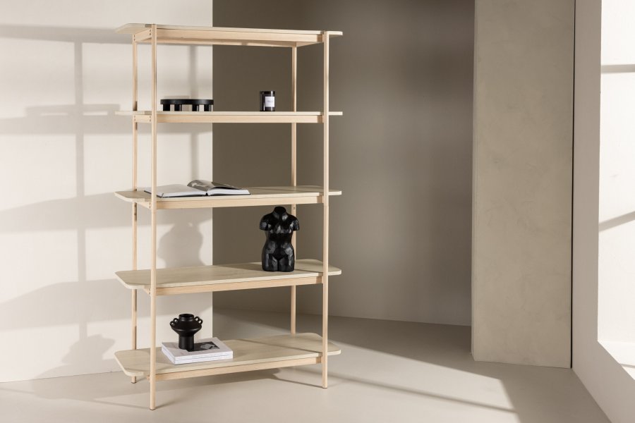 VIND COLLECTION Heim reol, 190 cm, m. 5 hylder - hvidvasket MDF og stl