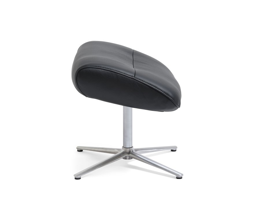 Alex fodskammel - sort semi aniline lder og brstet aluminium