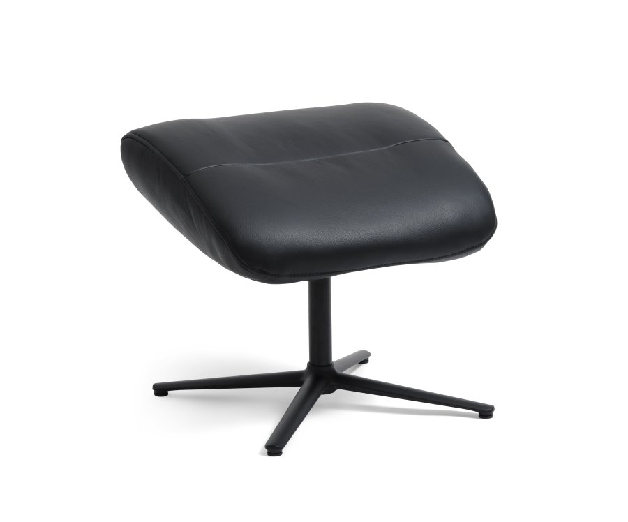 Alex fodskammel - sort semi aniline lder og sort aluminium