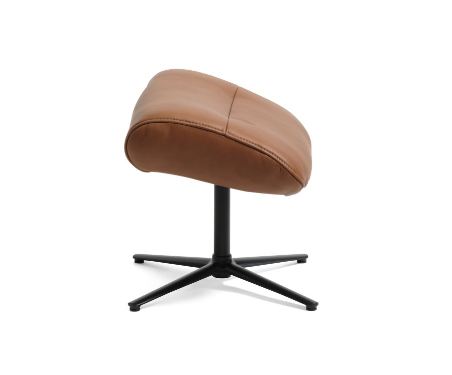 Alex fodskammel - cognac semi aniline lder og sort aluminium