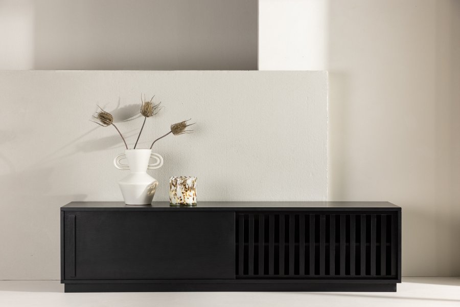 VENTURE DESIGN Lugo TV-bnk, m. 2 skydelger og hylde - sort melamin (180x40)