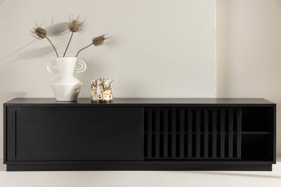 VENTURE DESIGN Lugo TV-bnk, m. 2 skydelger og hylde - sort melamin (180x40)