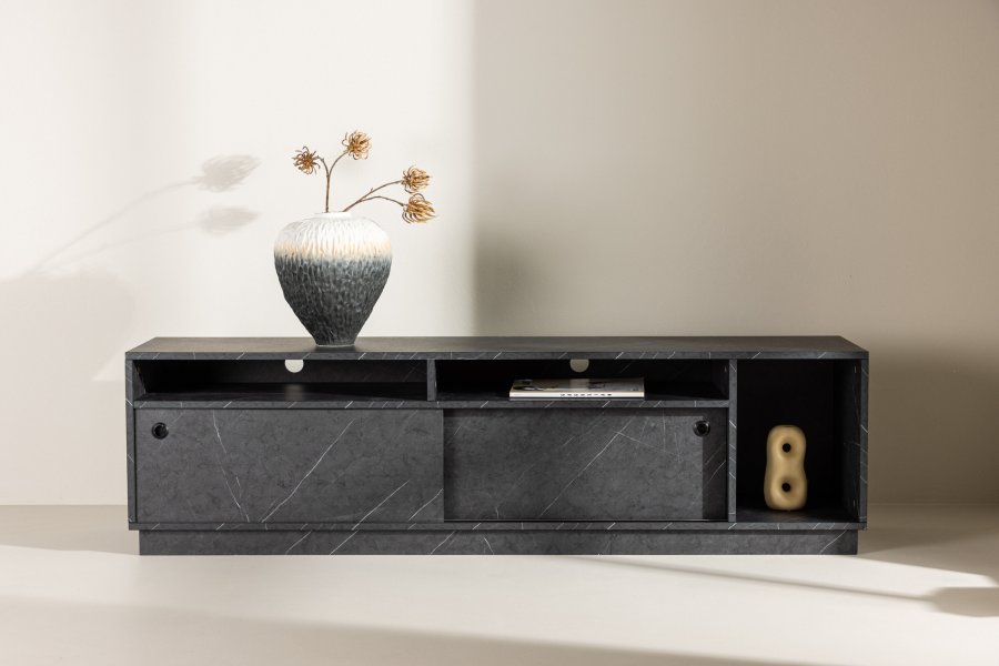 VENTURE DESIGN Girona TV-bnk, m. 2 skydelger - sort melamin (180x40)