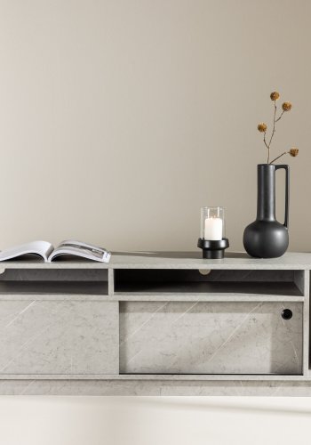 VENTURE DESIGN Girona TV-bnk, m. 2 skydelger - gr sten beton melamin (180x40)