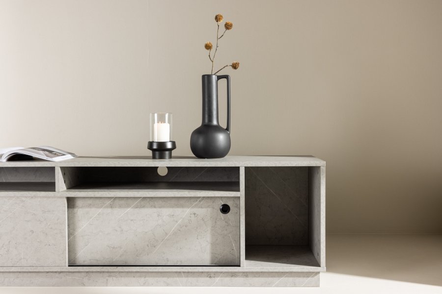 VENTURE DESIGN Girona TV-bnk, m. 2 skydelger - gr sten beton melamin (180x40)