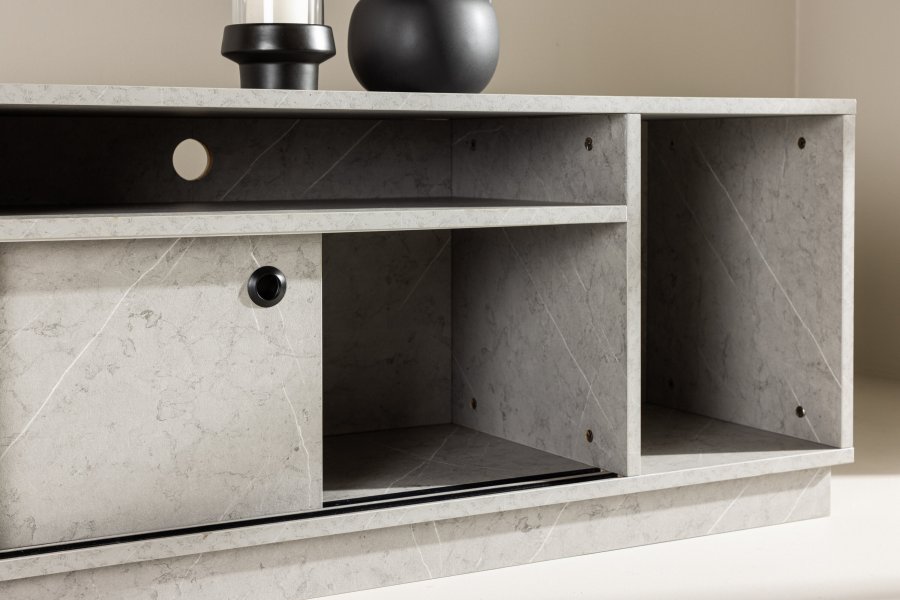 VENTURE DESIGN Girona TV-bnk, m. 2 skydelger - gr sten beton melamin (180x40)