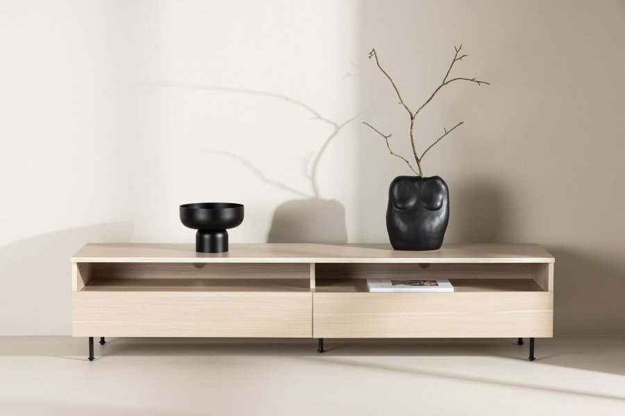 VENTURE DESIGN Navarra TV-bnk, rektangulr - hvidvasket melamin og sort jern (180x40)