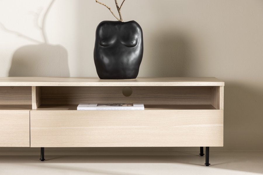 VENTURE DESIGN Navarra TV-bnk, rektangulr - hvidvasket melamin og sort jern (180x40)