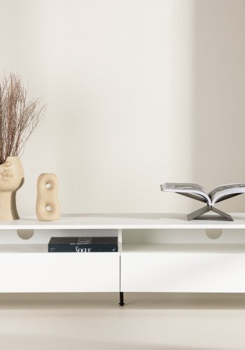 VENTURE DESIGN Navarra TV-bnk, rektangulr - hvid melamin og sort jern (180x40)