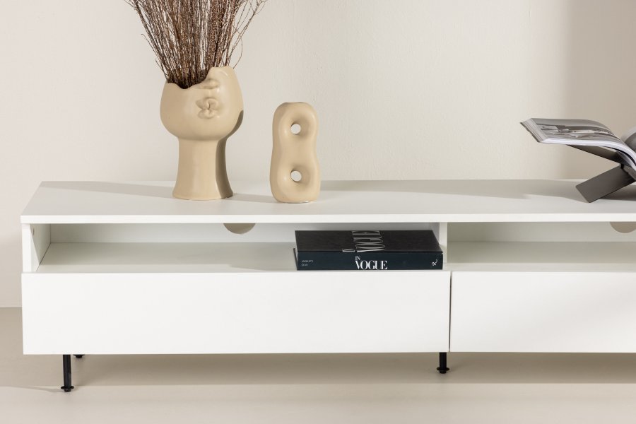 VENTURE DESIGN Navarra TV-bnk, rektangulr - hvid melamin og sort jern (180x40)