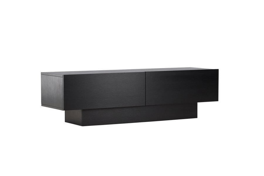 VENTURE DESIGN Cuenca TV-bnk, m. 2 lger og hylde - sort glas og melamin (160x47)