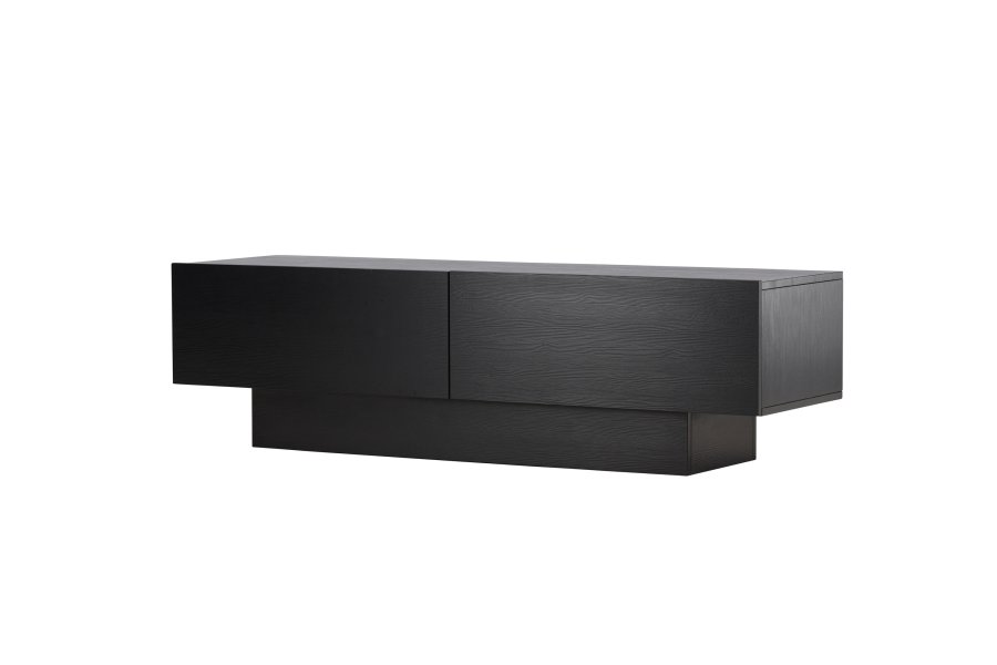 VENTURE DESIGN Cuenca TV-bnk, m. 2 lger og hylde - sort glas og melamin (160x47)