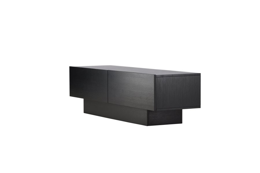 VENTURE DESIGN Cuenca TV-bnk, m. 2 lger og hylde - sort glas og melamin (160x47)
