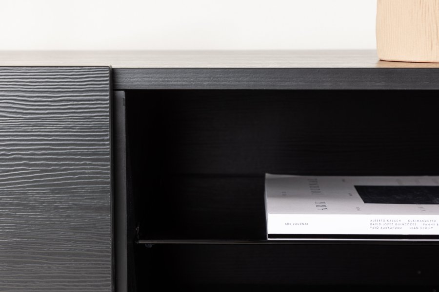 VENTURE DESIGN Cuenca TV-bnk, m. 2 lger og hylde - sort glas og melamin (160x47)