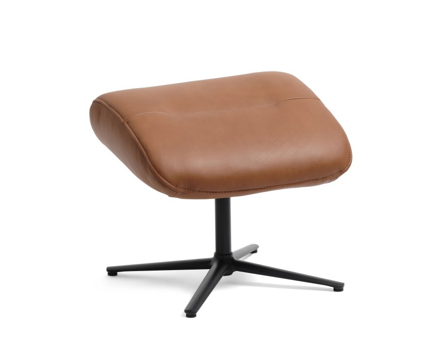 William fodskammel, rektangulr - cognac semianilin lder og sort metal (49,5x38,1)