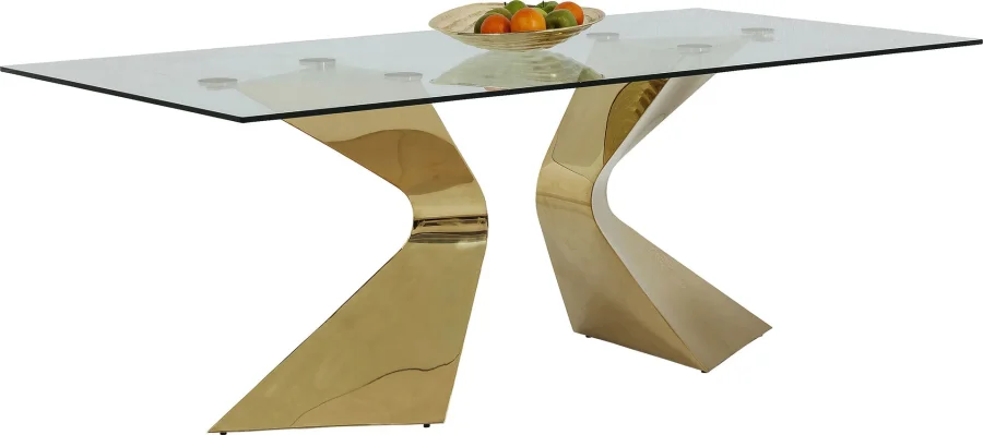 KARE DESIGN Gloria spisebord, rektangulr - klar glas og guld stl (200x100)