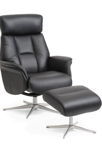 Mars 1 recliner lnestol - sort kunstlder og brstet aluminium