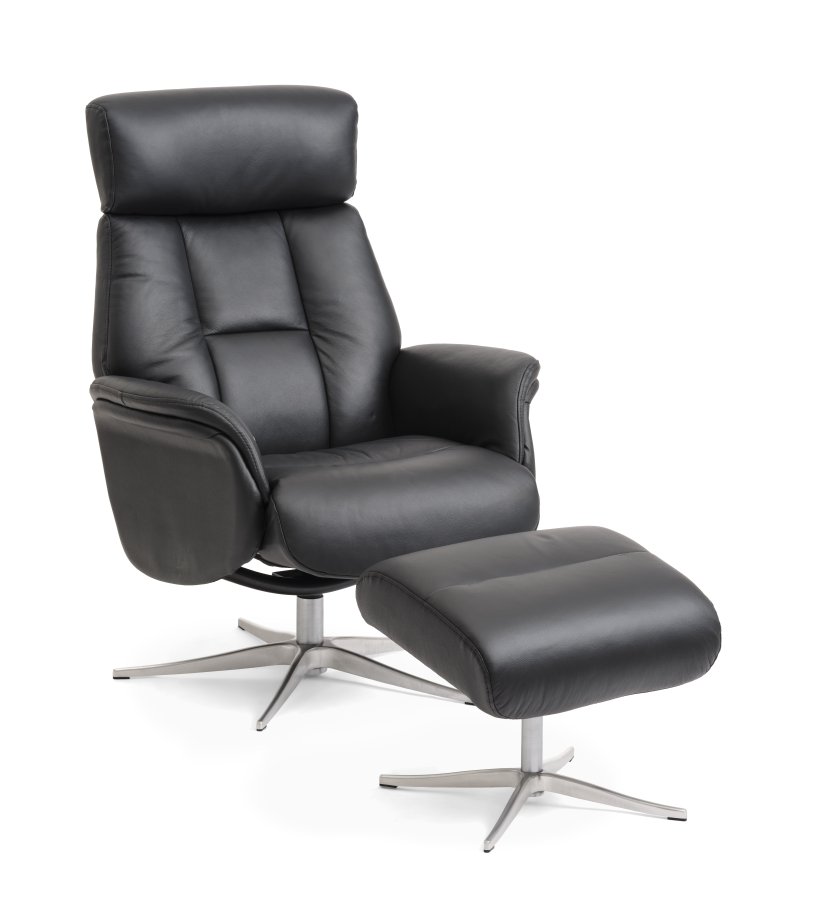 Mars 1 recliner lnestol - sort kunstlder og brstet aluminium