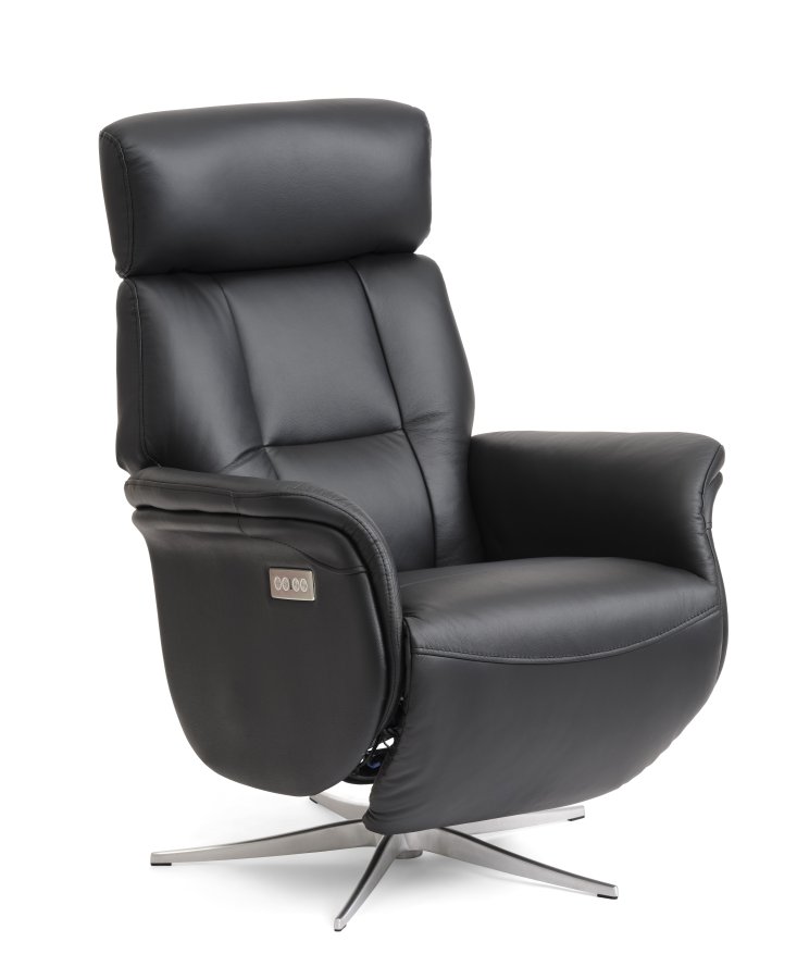 Mars 4 recliner lnestol, 2 motors - sort kunstlder og brstet aluminium
