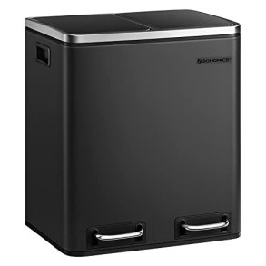 SONGMICS affaldsspand, 2 rum, indvendige spande, hndtag, bld lukning, lugtforsegling - sort stl