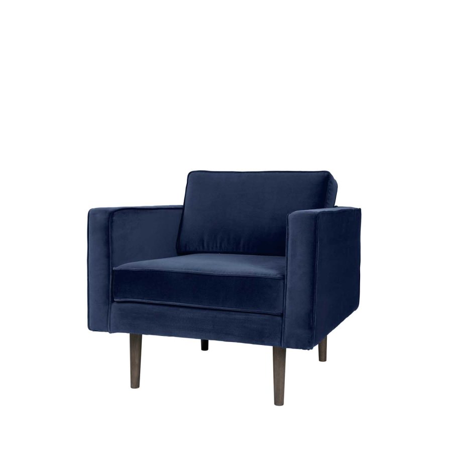 BROSTE COPENHAGEN Wind lnestol - bl polyester velour, m. armln