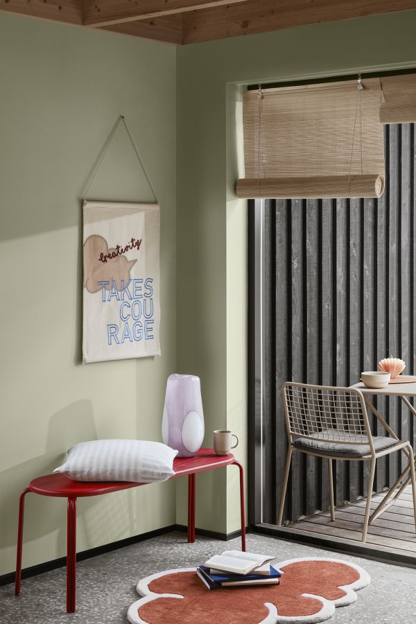 BROSTE COPENHAGEN Oda bnk, rektangulr - rd brun asketrsfinér og stl (110x36)