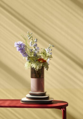 BROSTE COPENHAGEN Oda bnk, rektangulr - rd brun asketrsfinér og stl (110x36)