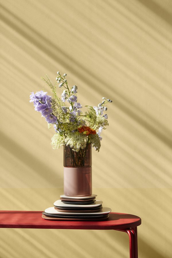 BROSTE COPENHAGEN Oda bnk, rektangulr - rd brun asketrsfinér og stl (110x36)