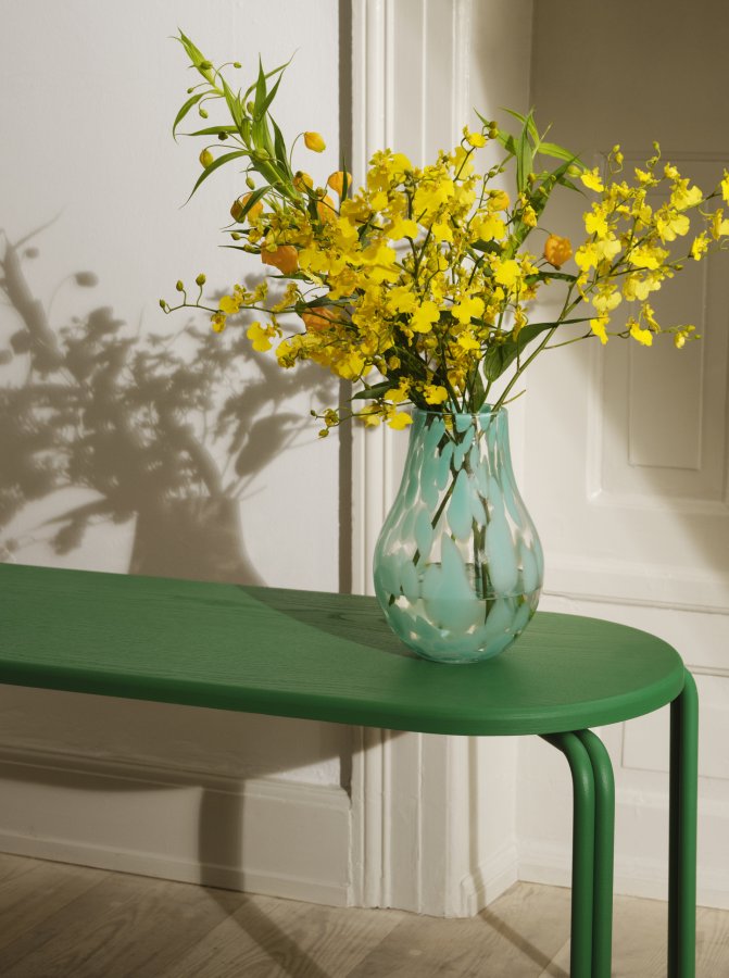 BROSTE COPENHAGEN Oda bnk, rektangulr - grn asketrsfinér og stl (110x36)