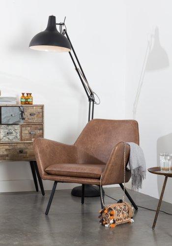 WHITE LABEL LIVING Bon loungestol, m. armln - brun kunstlder og metal