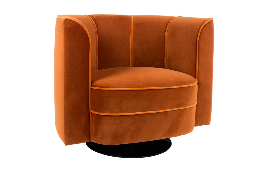 DUTCHBONE Flower loungestol, m. armln - orange fljl stof og sort stl