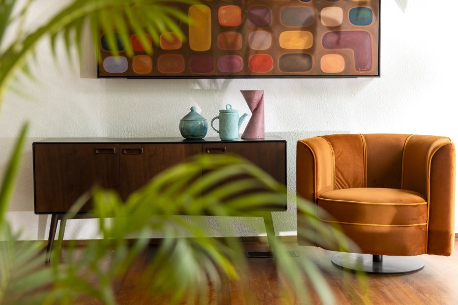 DUTCHBONE Flower loungestol, m. armln - orange fljl stof og sort stl