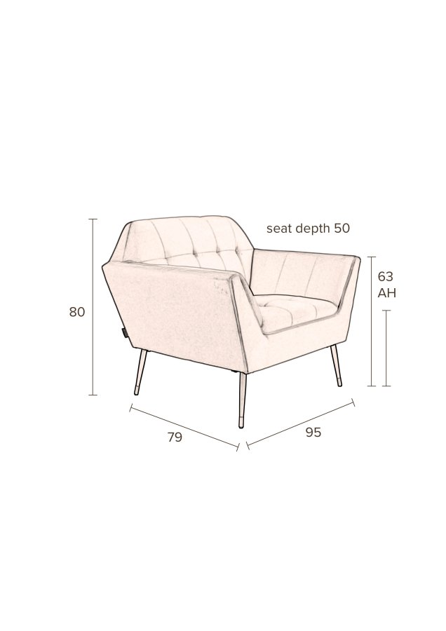 DUTCHBONE Kate loungestol, m. armln - dyb bl ler polyester og sort jern