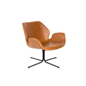 ZUIVER Nikki loungestol, m. armln - brun PU og stl