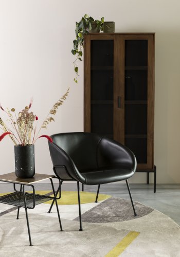 ZUIVER Feston loungestol, m. armln - sort PU og stl